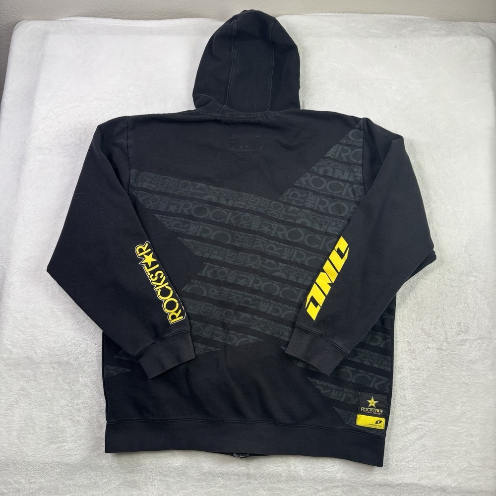 VTG Y2K Rockstar Energy Drink Black Full Zip Long Sleeve Hoodie Men's XL